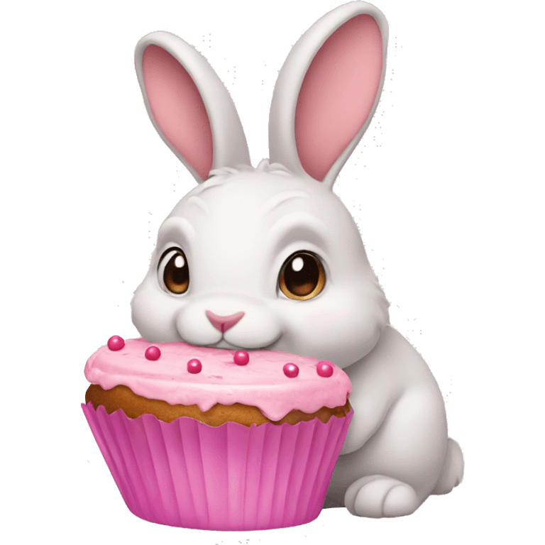 Rabbit with pink cake emoji