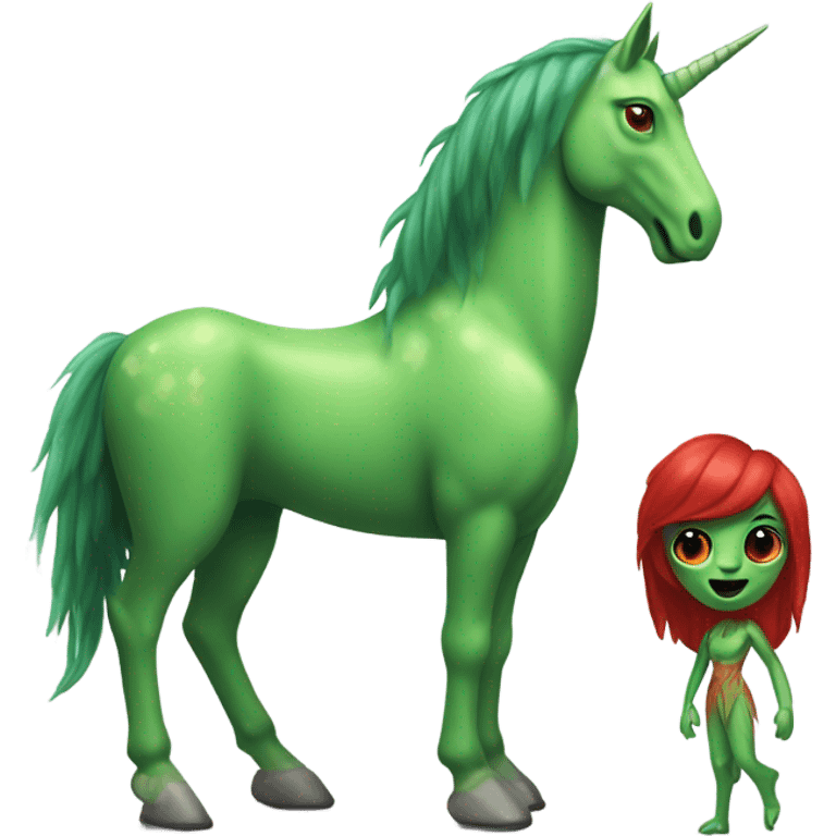 four-legged green unicorn white. a red amazon alien woman emoji