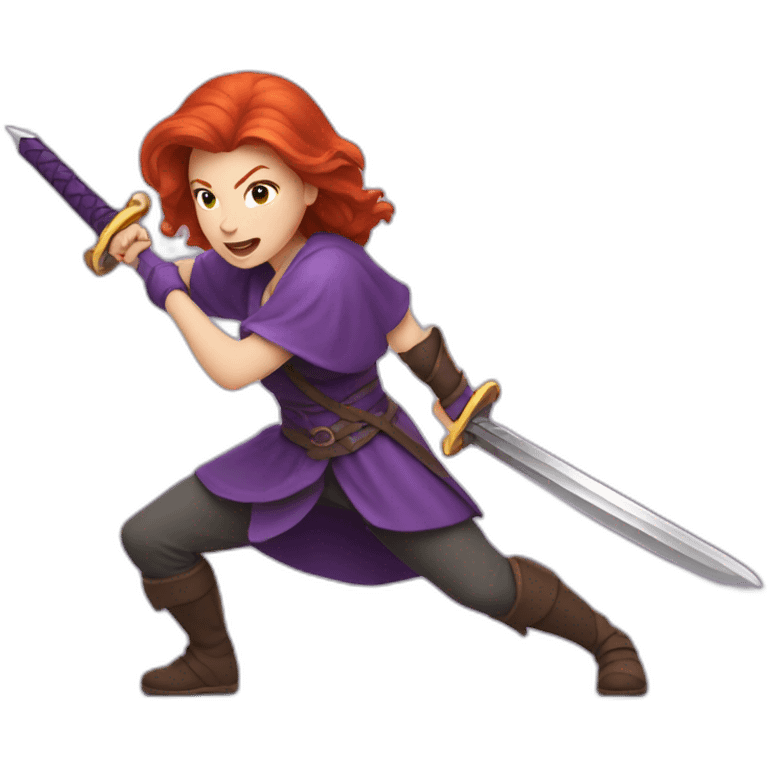 redhead women in purple fighting with sword emoji