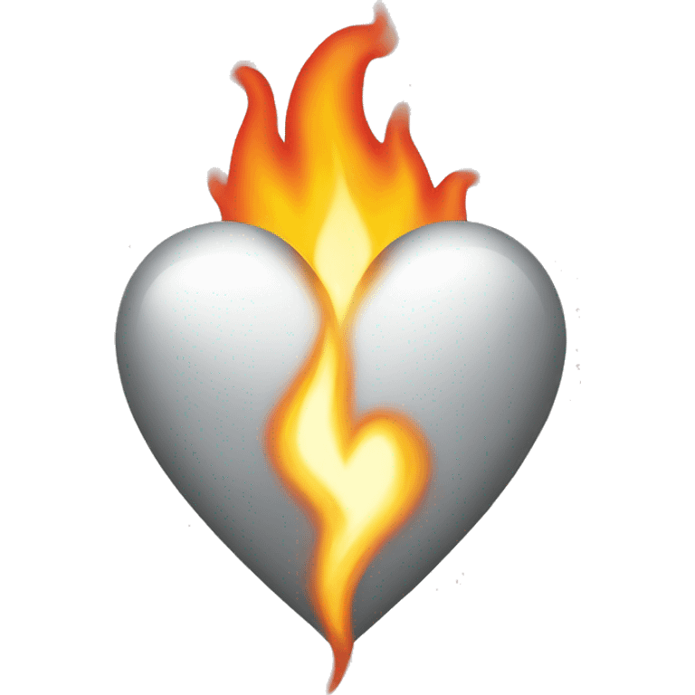 White heart on fire and the fire is silver emoji