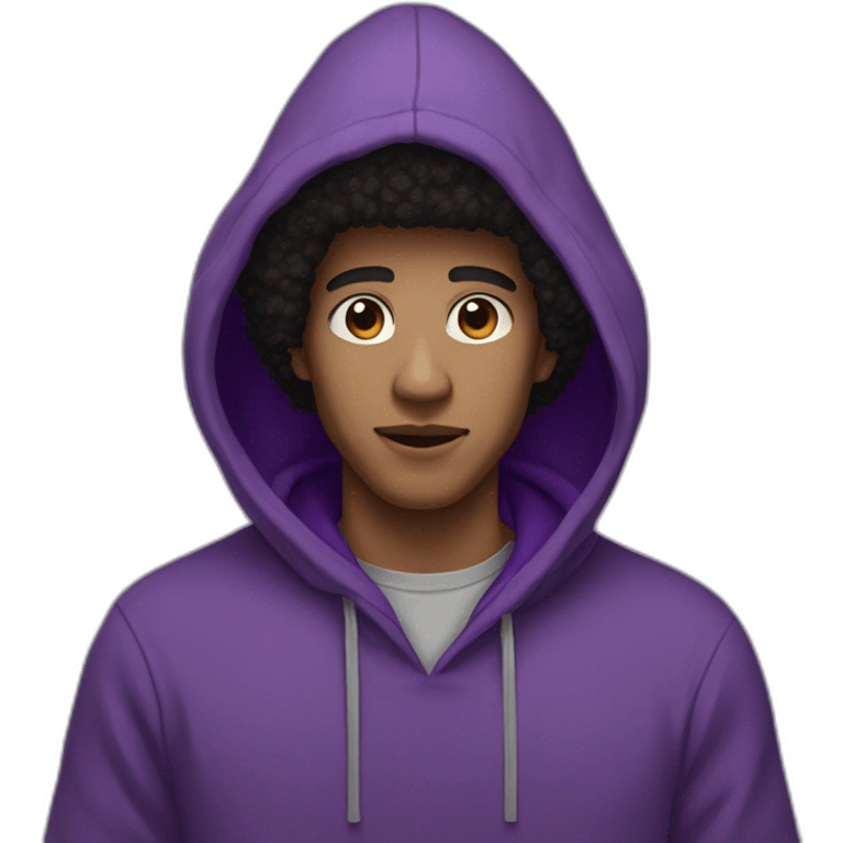 light skin tone guy with a purple hoodie and a big black afro and brown eyes emoji