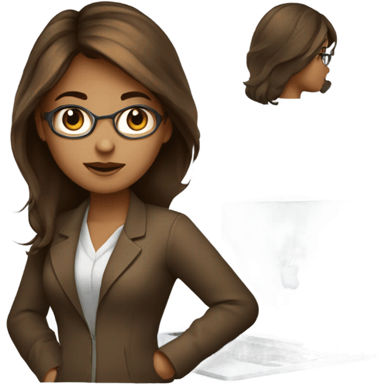 Beautiful programmer girl with brown hair working with MacBook emoji