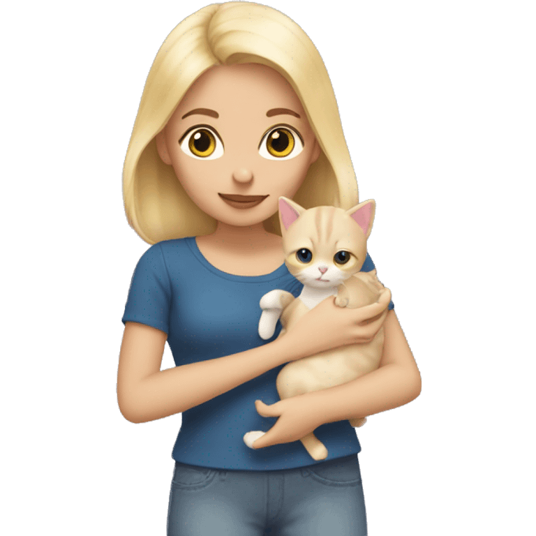 Girl with blonde hair holding kittens emoji