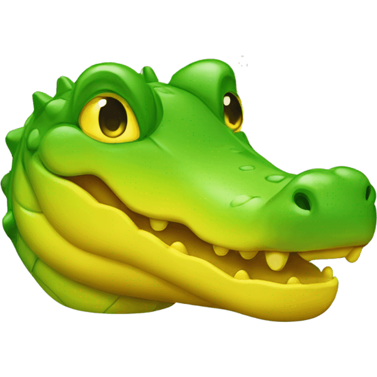 Emoji of a face of a green and yellow gummy alligator emoji