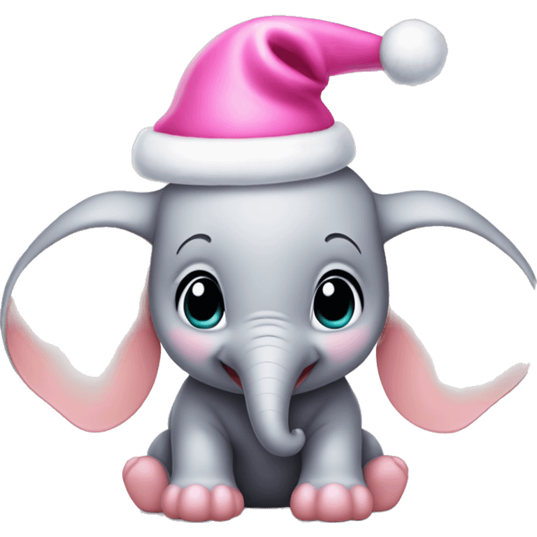 baby Dumbo wearing Pink Christmas hat emoji