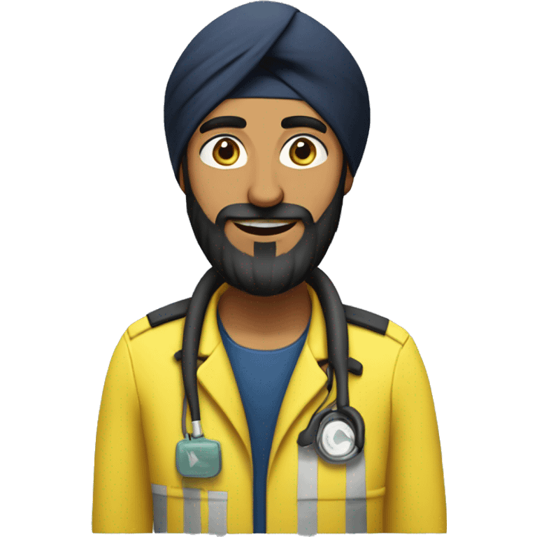 Skinny sikh man with beard wearing a black turban and a yellow paramedic jacket emoji