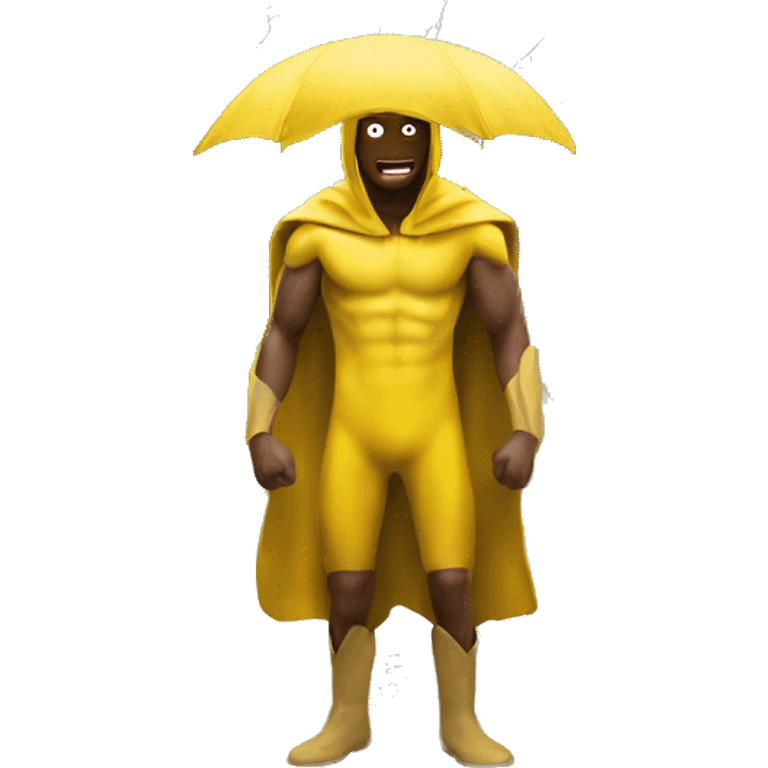 Guy in banana suit with severe thunderstorm in the desert in the background emoji