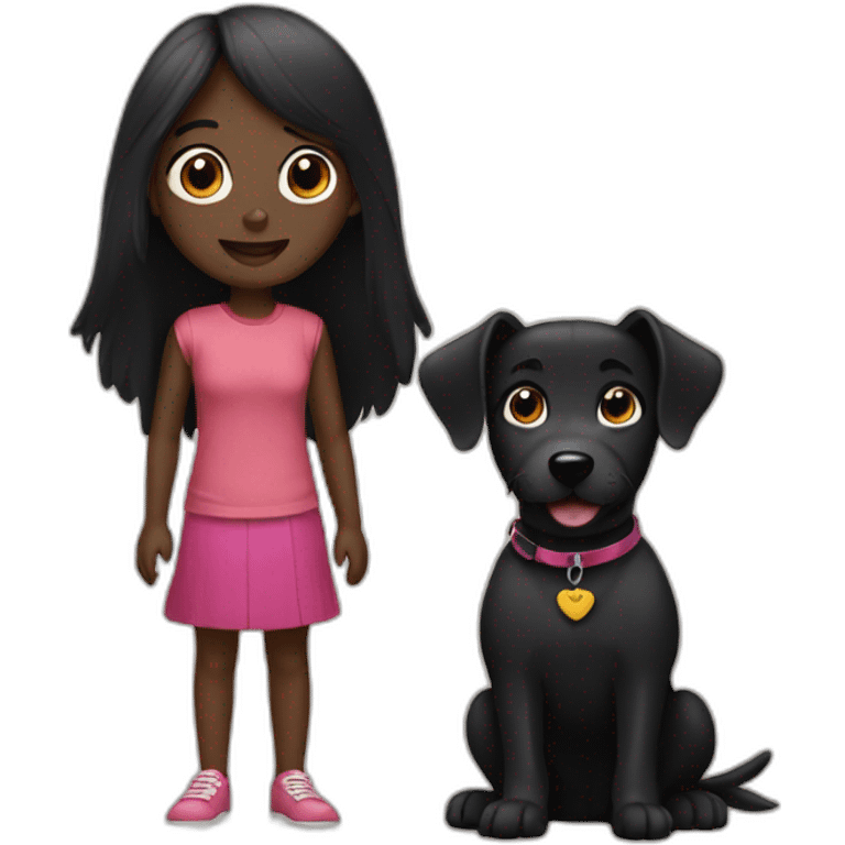 Black dog and girl  emoji