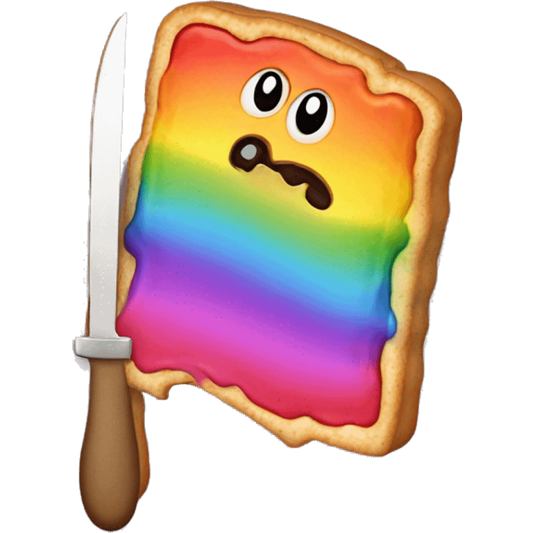 Rainbow evil poptart with a knife emoji