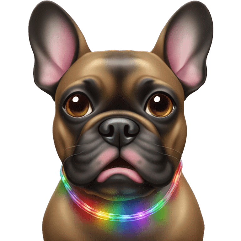 Black and brown French bulldog with Christmas rainbow light string in his mouth  emoji