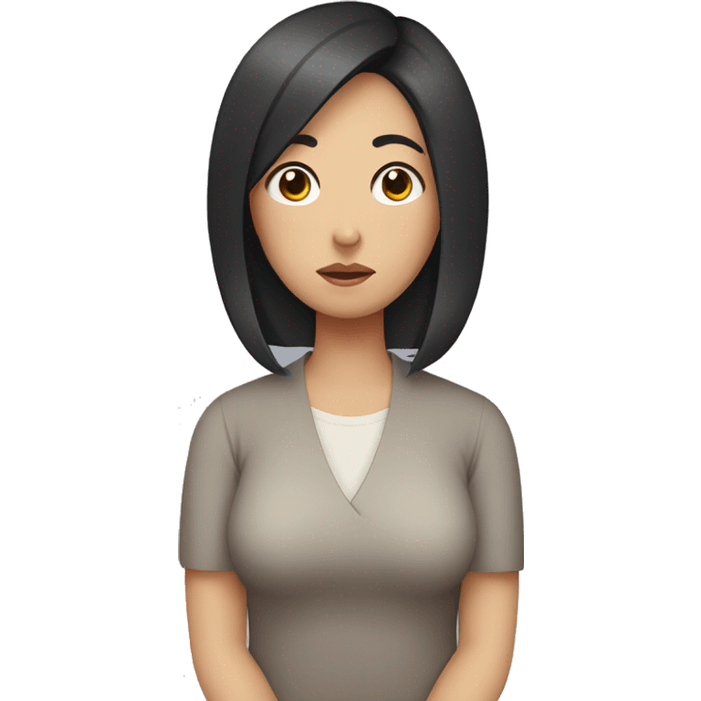 Korean woman in her 30s with a difficult expression, mother, worried black hair emoji