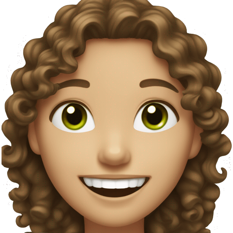 fair skinned woman with curly brown hair and green eyes laughing emoji