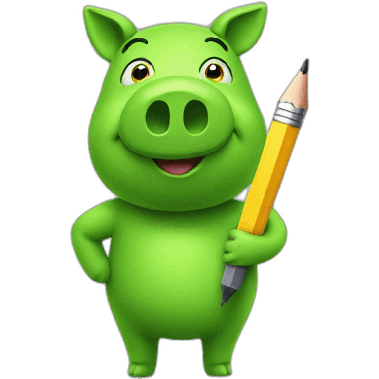 green piggy holding a pencil emoji