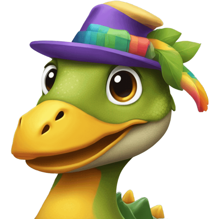 Dinosaur and duck whit hats emoji