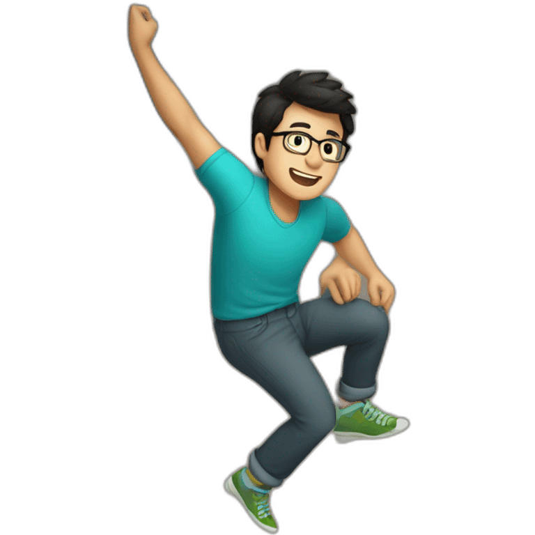 Dark-haired man with glasses climbing indoors emoji