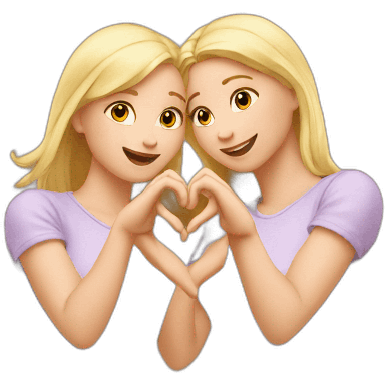 Two blond friends making heart with her hands  emoji