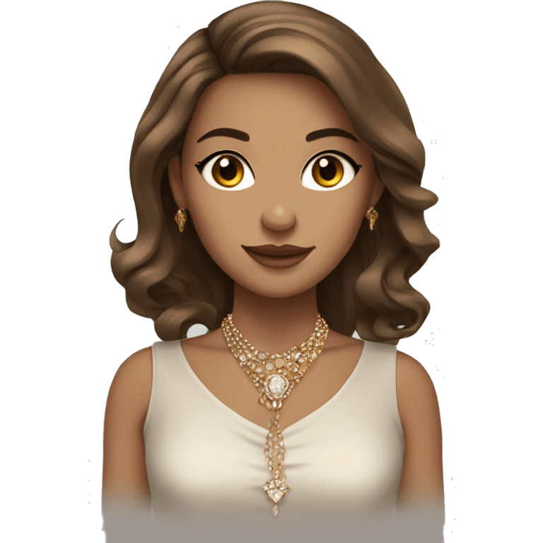 Stylish girl , brown hair with elegant jewellery and brown eyes  emoji