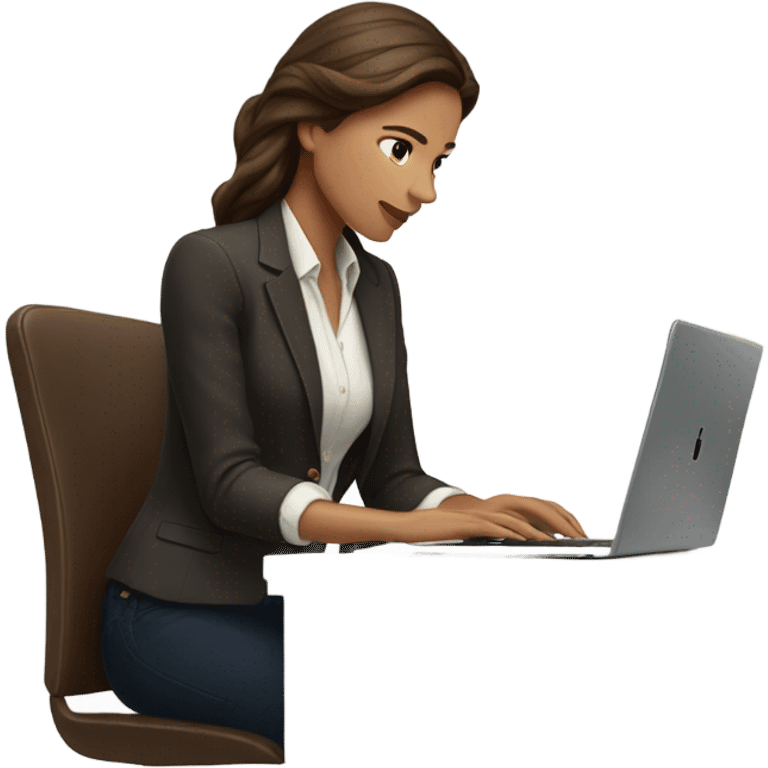 Brown hair Ralph lauren women working at desk with lap top emoji