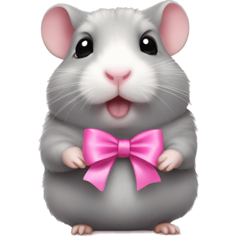 Cute grey hamster with pink bow emoji