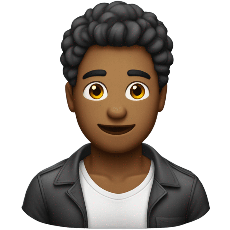 quero um emoji de um cara com a cor de pele um pouco mais escura de cabelo cacheado curto musculoso com uma camisa vermelha escrita "yuri" emoji