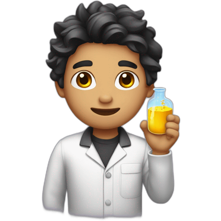 chemistry boy with black combed to the right hair and his instumants on his hand emoji