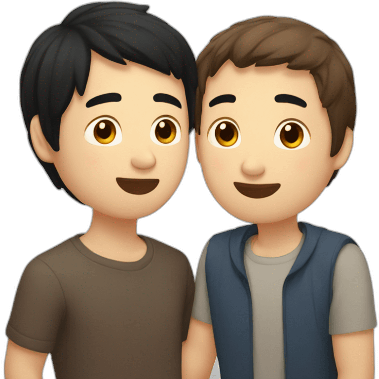 Asian man with black hair kisses Russian guy with brown hair   emoji