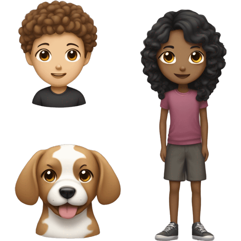 Asian girl, which has straight hair, and black boy, which had curly hair, with a dog emoji