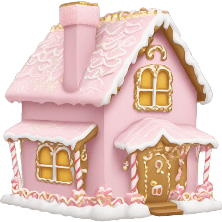 light pink and gold and white gingerbread house emoji