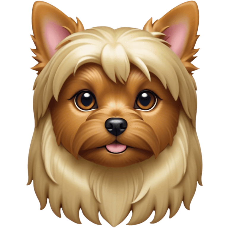 Cinematic Noble Yorkshire Terrier Portrait Emoji, Exuding refined charm and dignified poise, with a lustrous, silky fur in rich, deep hues, alert eyes and a confident expression, simplified yet exquisitely detailed, glowing with a soft, aristocratic radiance, high shine, embodying intelligent grace and classic elegance, soft glowing outline, capturing the essence of a regal Yorkshire Terrier ready to rule the screen with effortless sophistication! emoji