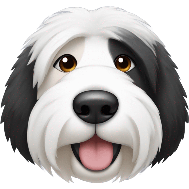 Half white half black old English sheepdog face where left half is white. EYE SECTION OF FACE SHOULD BE HALF AND HALF DOWN THE MIDDLE emoji