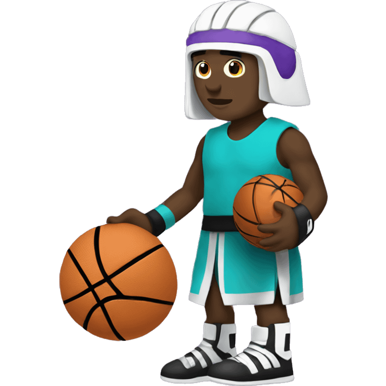 White Gladiator playing basketball wearing black Aqua purple emoji