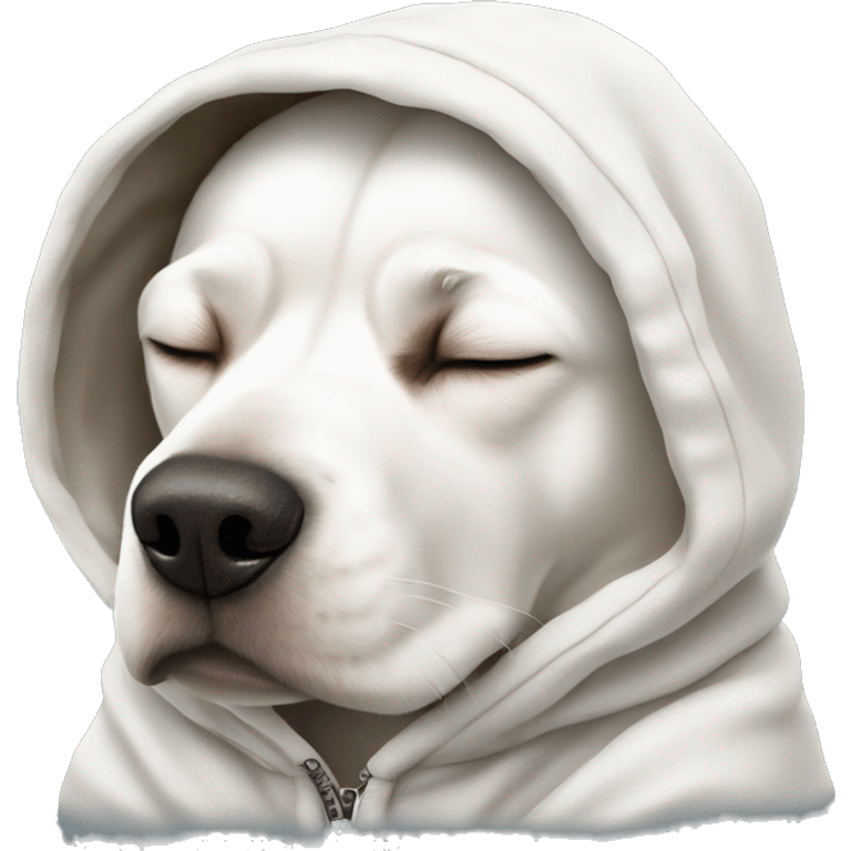 White dog with a hoodie sleeping emoji