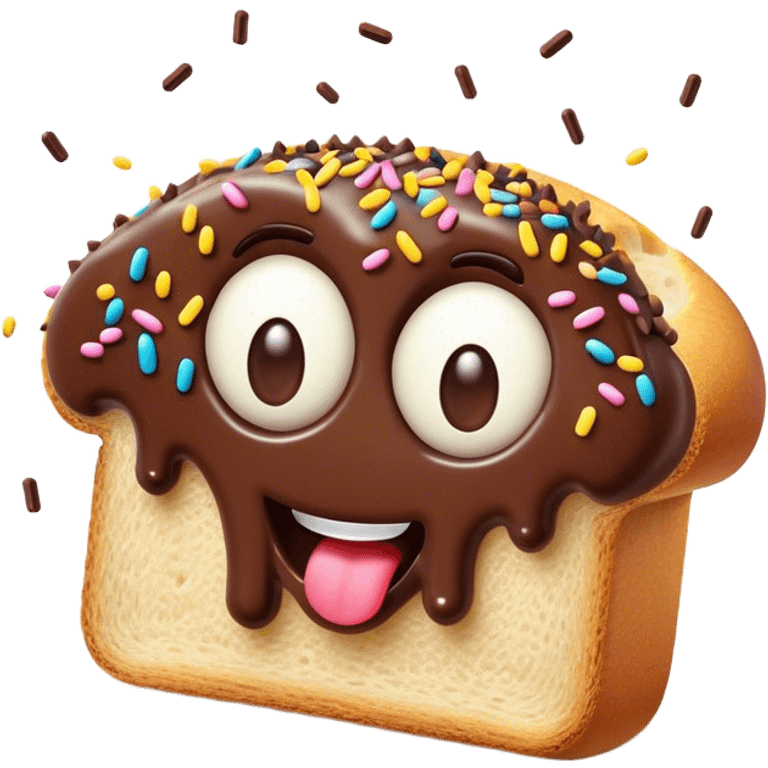 Cinematic Realistic Hagelslag Treat Emoji, depicted as crunchy chocolate sprinkles on buttered bread rendered with vivid textures and playful, inviting lighting. emoji