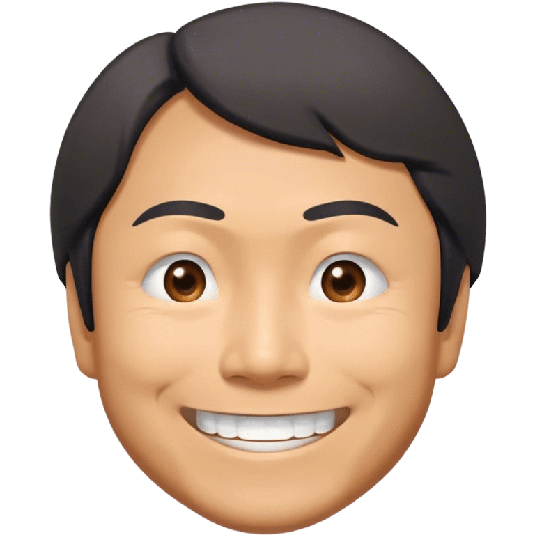 ​Cinematic Realistic Portrait of a Smiling Shigeru Miyamoto, depicted with warm, approachable features, showing a giant smile with expressive eyes, set against a subtle backdrop, inviting lighting that captures his innovative spirit emoji