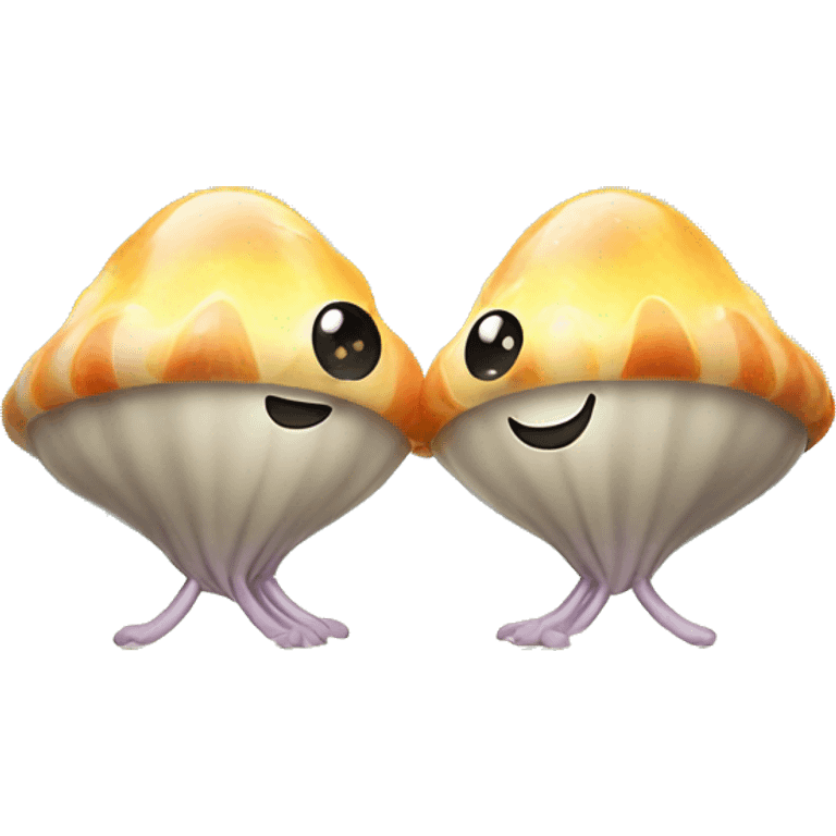 Two happy clams holding hands under party lights emoji