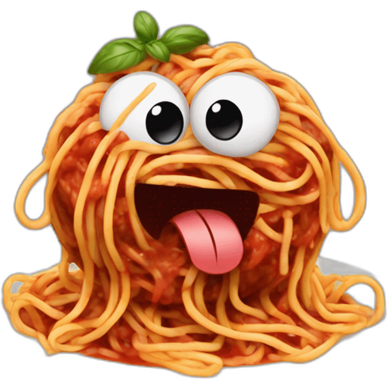 Spaghetti and meatballs with a face, arms and legs, doing something random emoji