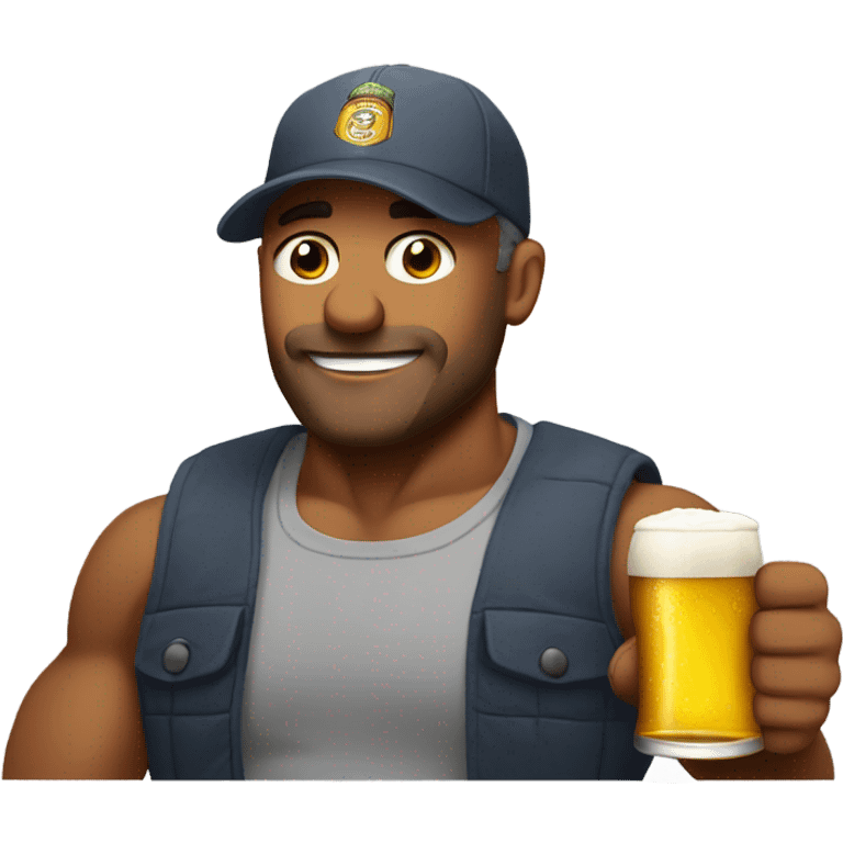 Buff dad drinking beer wearing cap emoji