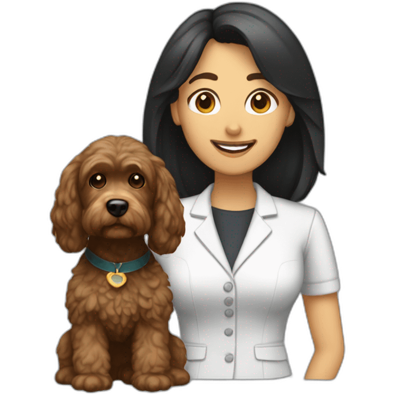 Brown Cockapoo with female teacher with black straight hair emoji