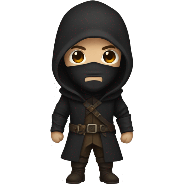 bald human rogue with brown beard and black hood emoji