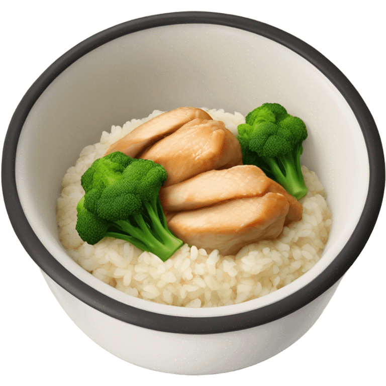 a bowl with chicken rice and brokoli in emoji