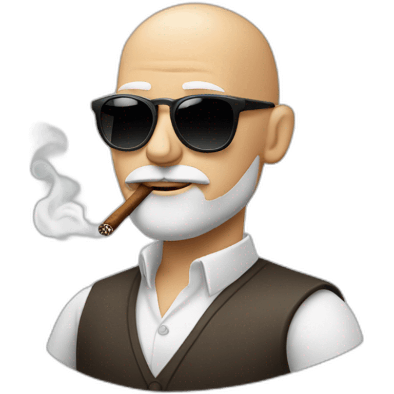 Bald muscular white man with beard and sunglasses smoking cigar emoji