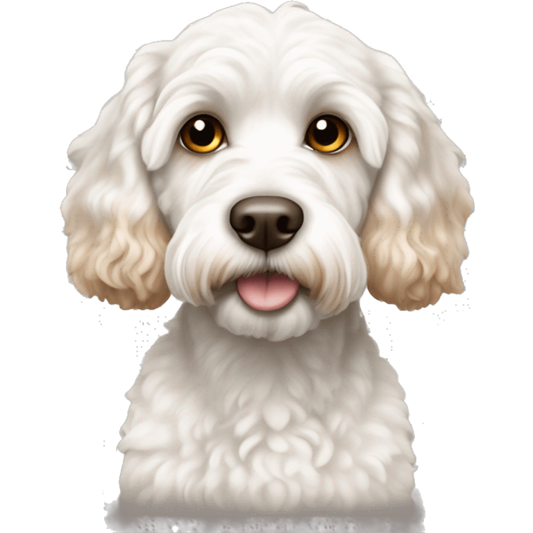 White cockapoo with brown markings on eyes emoji