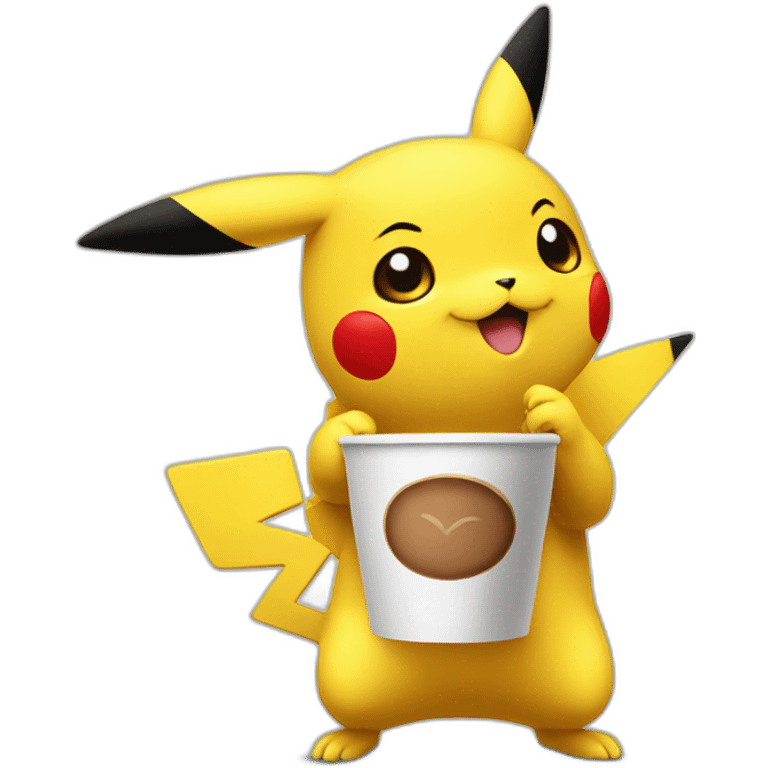 Pikachu holding a coffee cup emoji