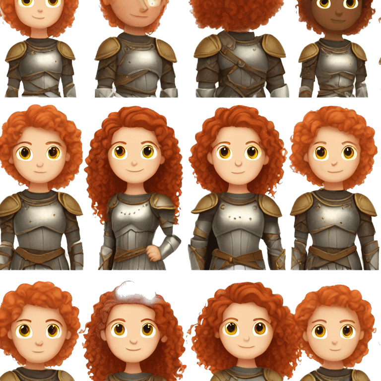 a white girl with long red curly hair and freckles, wearing armor emoji