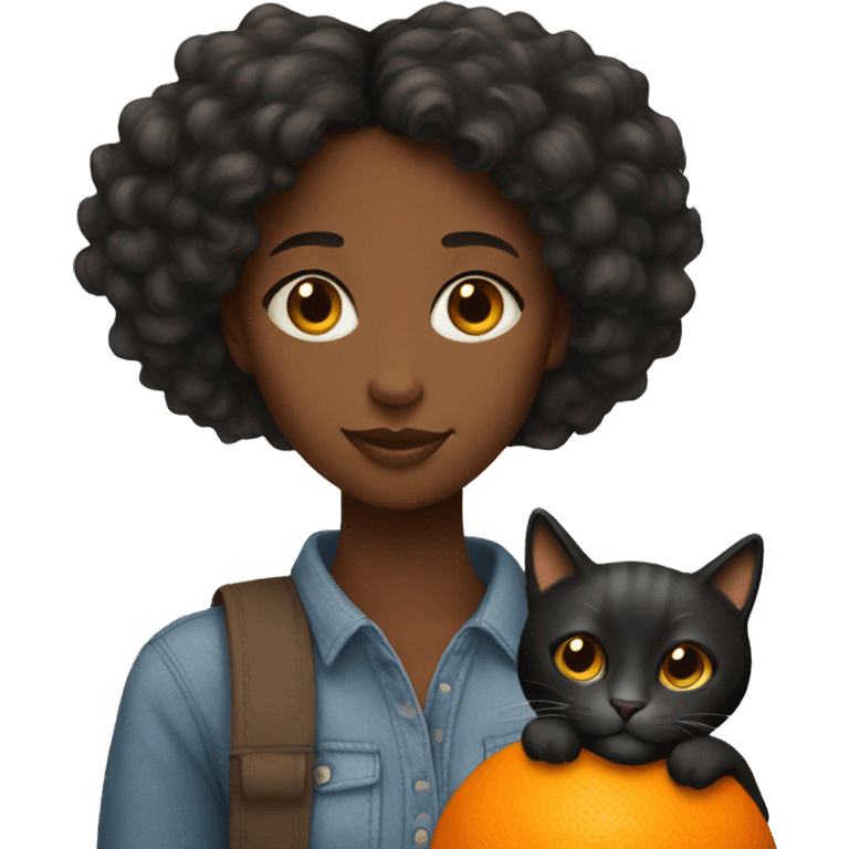 A black girl holding an orange cat  emoji