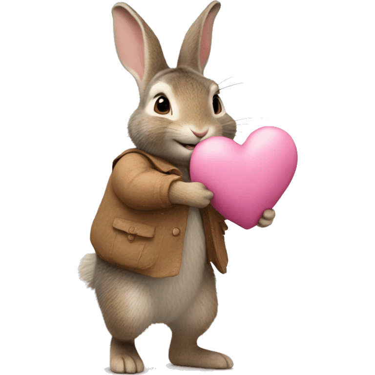 Peter rabbit carrying a pink love heart  emoji