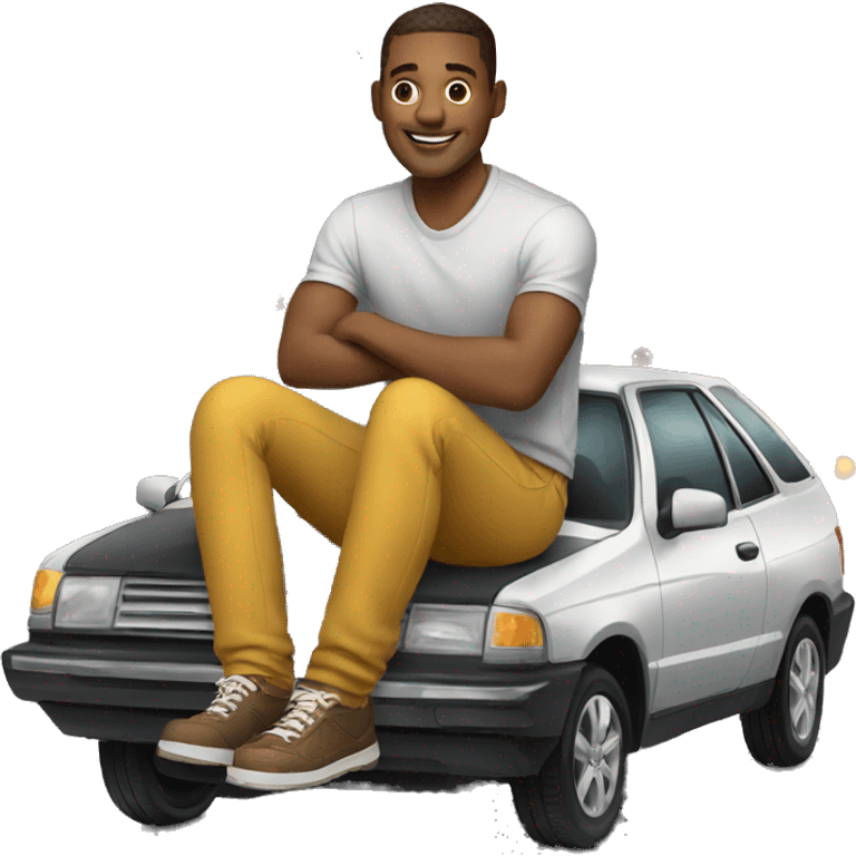 man sitting on top of car emoji