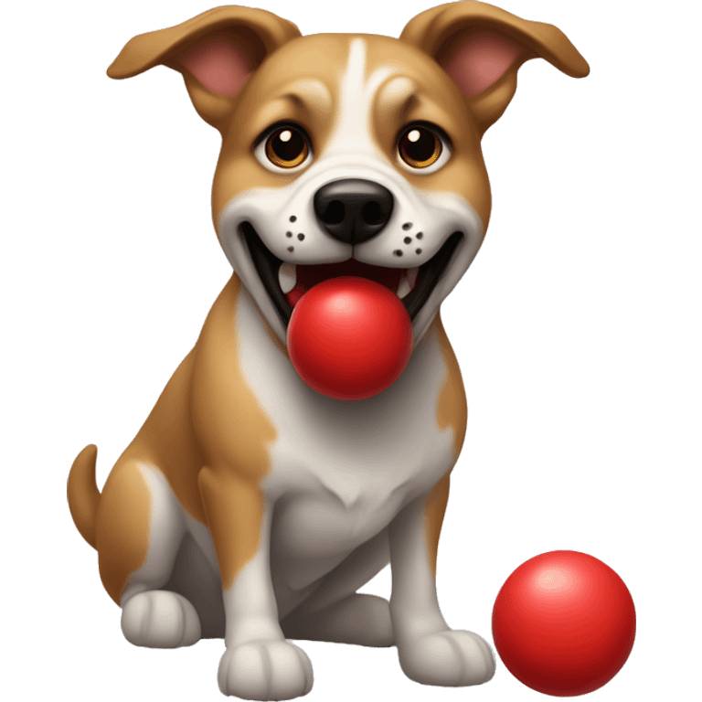 belgan dog with a red ball in the mouth emoji