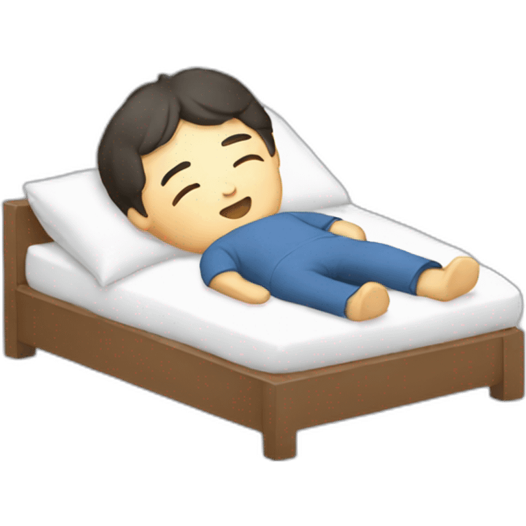 a Korean sleeping in a kig size bed and he has a pillow between his foot emoji