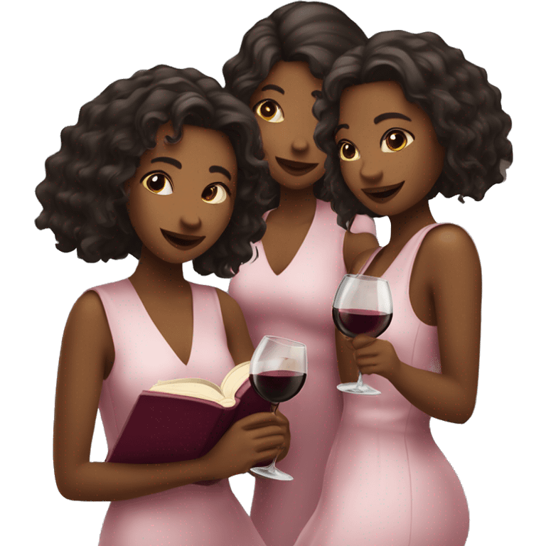 group of girls with wine reading books partying emoji